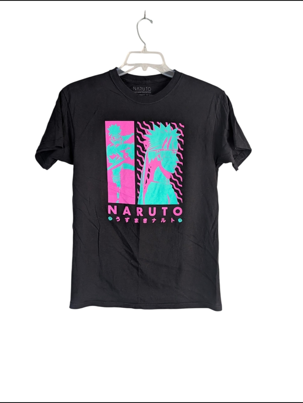 Naruto Graphic Tee - Black with Pink & Teal Print Sz.M